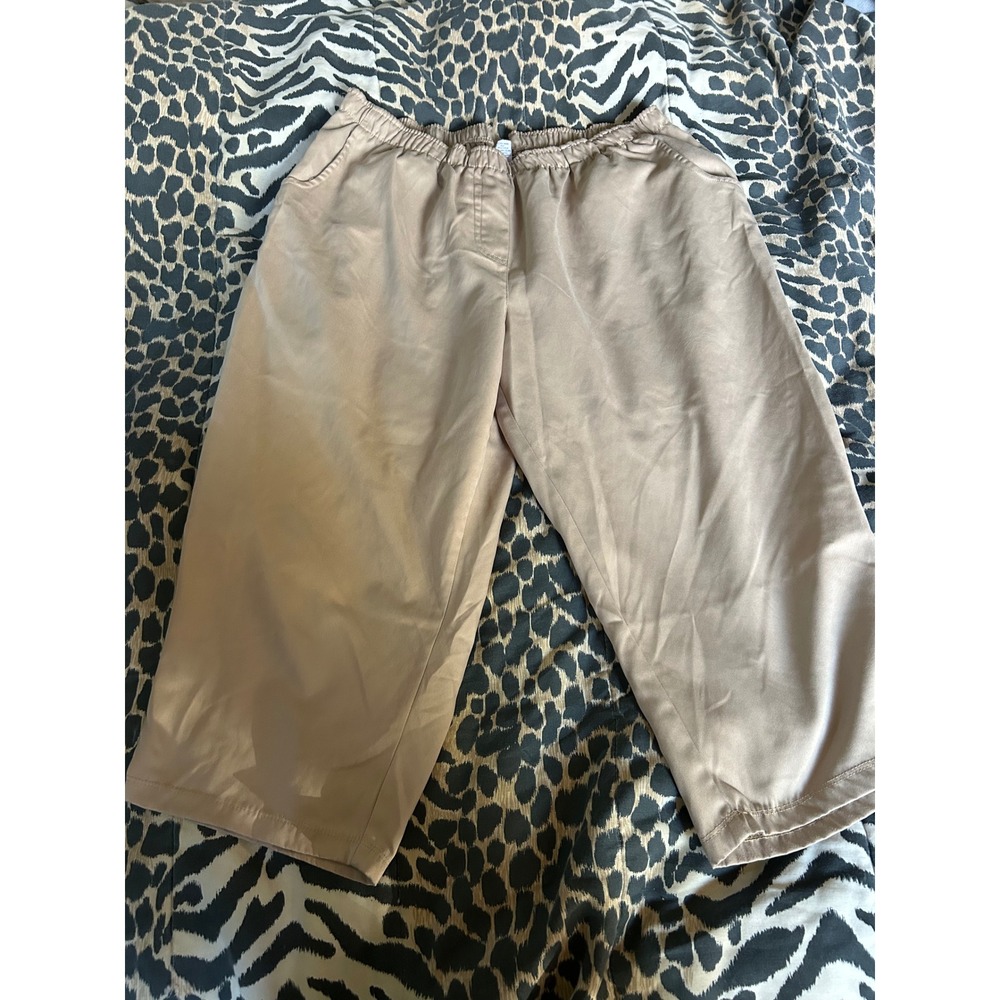 Rebecca Malone‎ Woman Khaki Wide Leg Cropped Elastic Waist Pants 1X